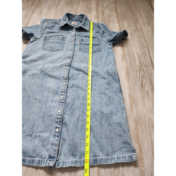 Levi's Louisa Denim Dress Womens S Blue Short Sleeve Pearl Snap Pockets Relaxed - Picture 9 of 10